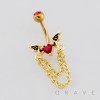 DANGLE CHAIN BAT WINGS HEART BELLY BUTTON NAVEL RING 316L SURGICAL STEEL 